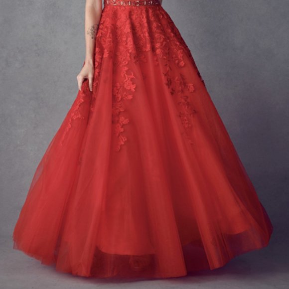 NEW LONG SLEEVELESS A-LINE POLYESTER DRESS EMBROIDERED WITH FLORAL LACE JT 224 - Picture 6 of 9